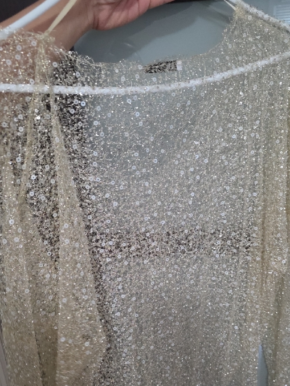 Zara Gold Sequin Sheer Long Sleeve Top - Picture 4 of 4